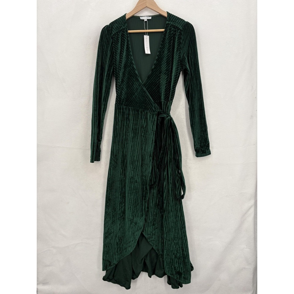 Baltic Born Velvet Wrap Maxi Dress Womens Small Green Long Sleeve Formal Party